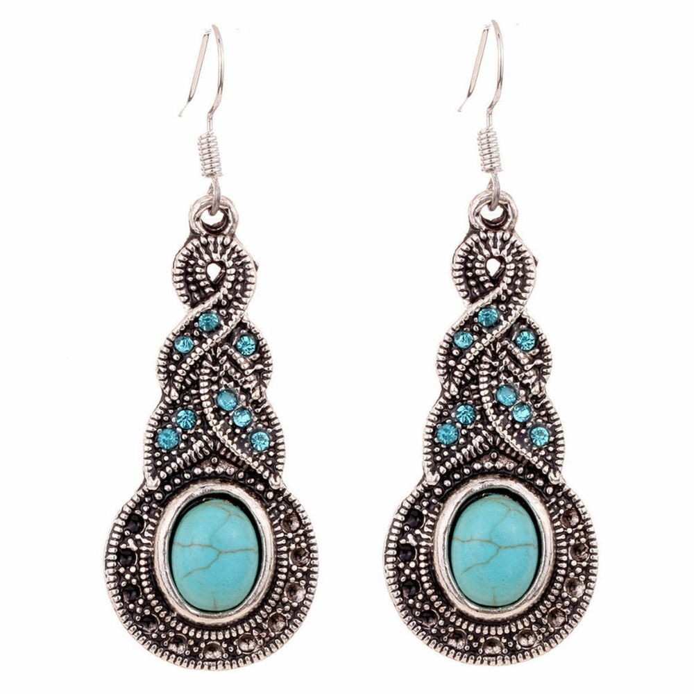 Boho Turquoise Silver Dangle Earrings